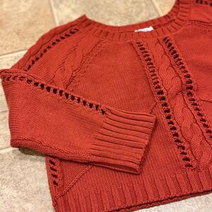 Bar III Womens Aztec Brick Cable Knit Cropped‎ Sweater Rust Orange Medium NEW
